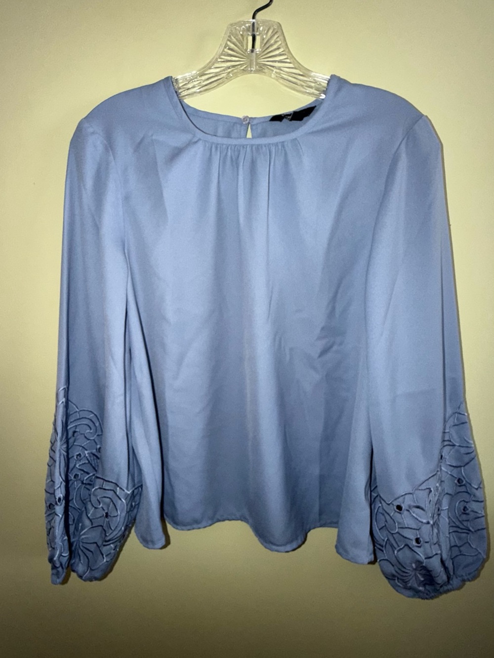 Express Light Blue Embroidered Balloon Sleeve Blouse